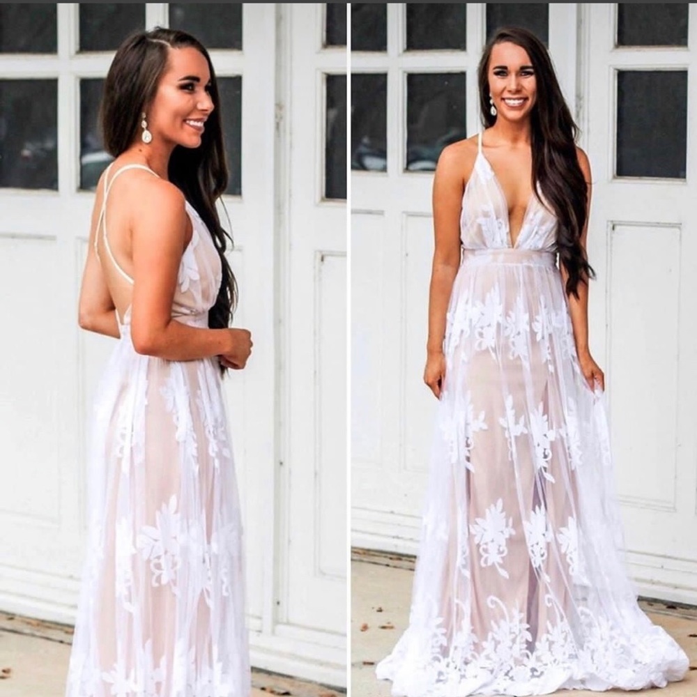 White Floral Lace Maxi Dress